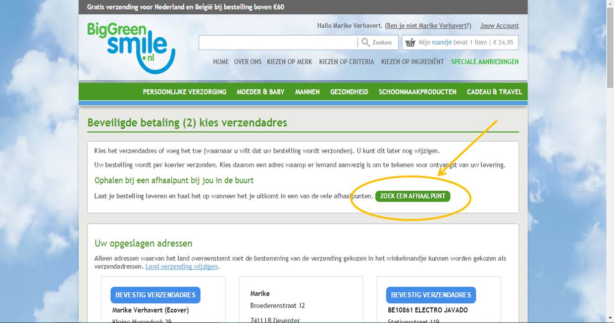 Afhaalpunt met account stap 1