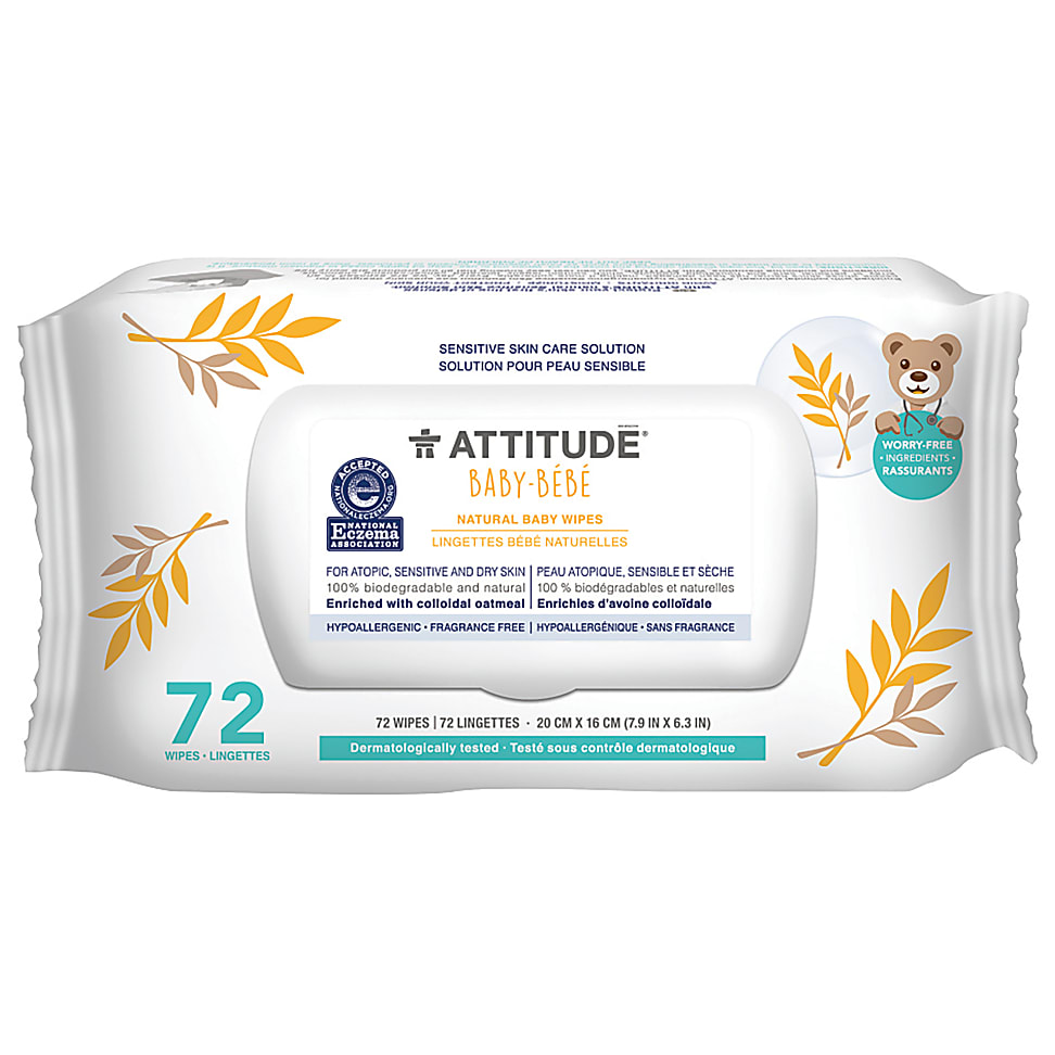 Image of Attitude Oatmeal sensitive natural baby care - Babydoekjes