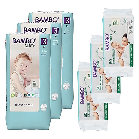 Bambo Nature Luier Maat 3 (156 stuks) + Billendoekjes (150 stuks)