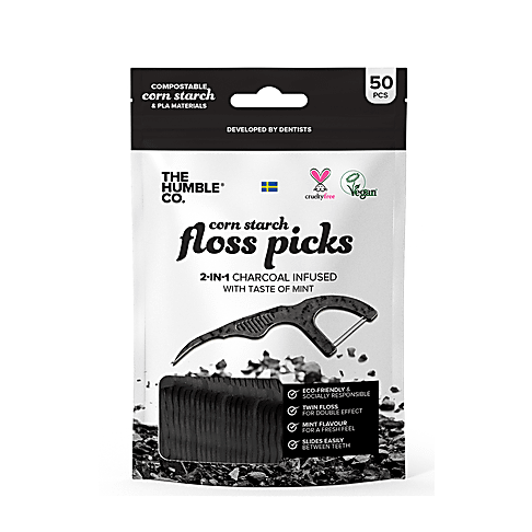 Humble Floss Picks Houtskool (50 stuks)