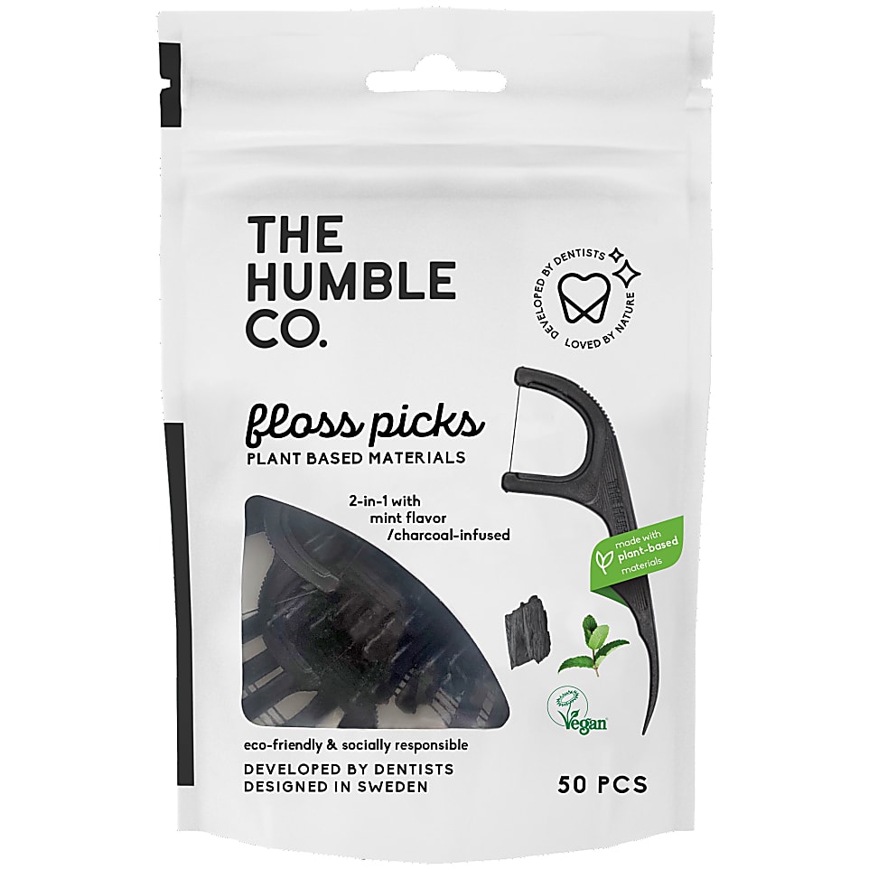 Image of Humble Floss Picks Houtskool 50 stuks - Enkele draad