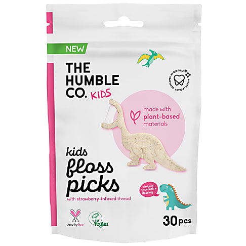 The Humble Co Floss Pick Kids Enkele draad - Aardbei (30 stuks)