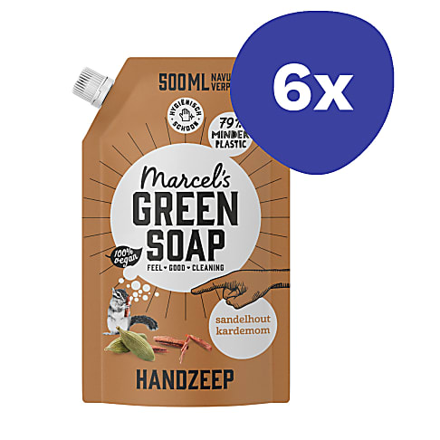 Marcel's Green Soap Handzeep Sandelhout & Kardemom Navul Stazak (6x 500ml)