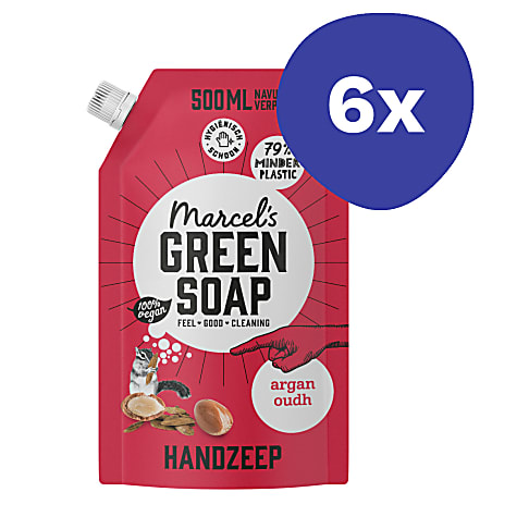Marcel's Green Soap Handzeep Argan & Oudh Refill Stazak (6x 500ml)