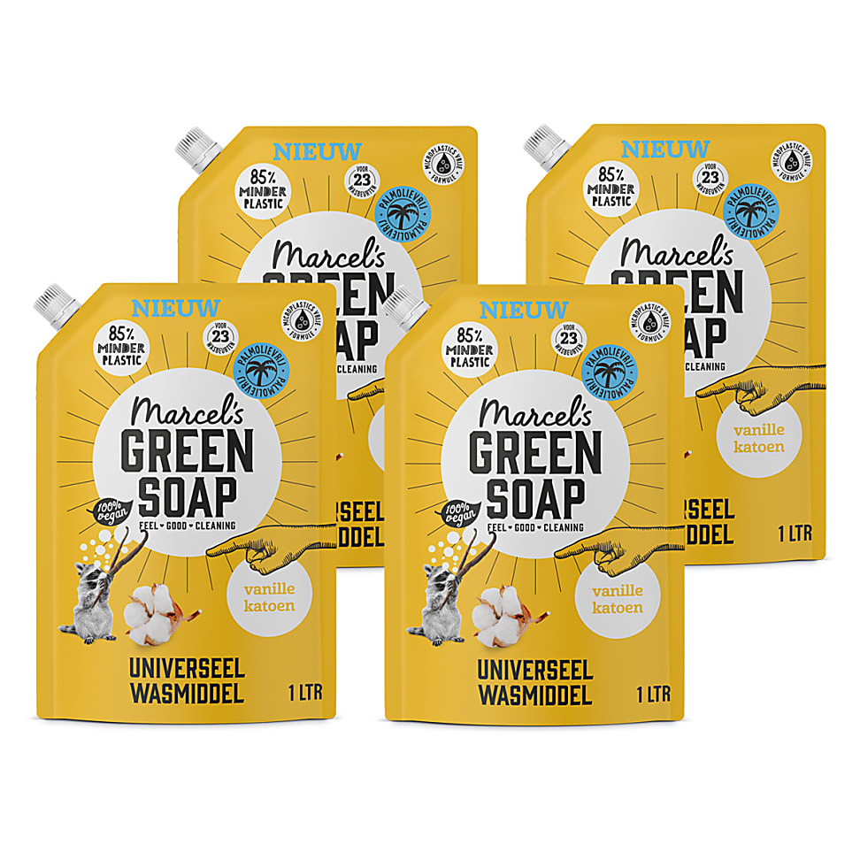 Big Green Smile Marcel's Green Soap Wasmiddel Stazak Vanille & Katoen 4x 1L aanbieding
