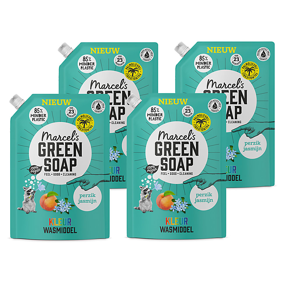 Big Green Smile Marcel's Green Soap Kleur Wasmiddel Stazak Perzik & Jasmijn 4x 1L aanbieding