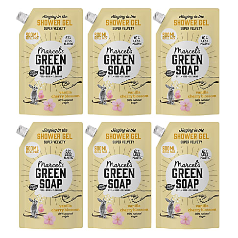 Marcel's Green Soap Douchegel Navul Stazak Vanille & Kersenbloesem Multipack x6