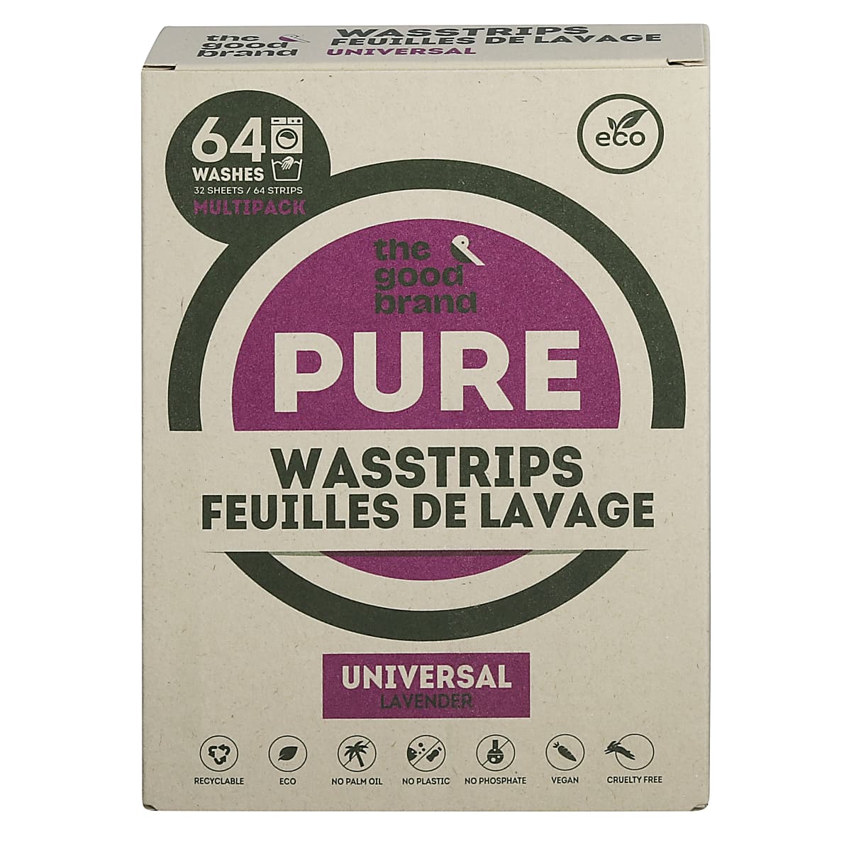 The Good Brand Wasstrips - Lavendel (64 wasbeurten)Normaal € 17,20 Nu slechts € 11,18  (€ 0,17 per stuk)