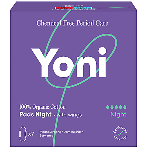 Yoni Biologisch Katoenen Maandverband met Vleugels - Nacht (7 stuks)